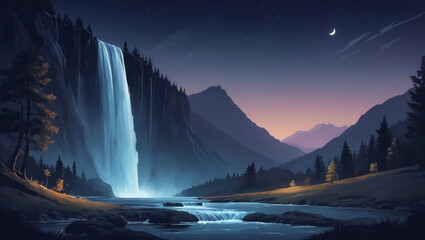 Fototapeta premium beautiful waterfall at night