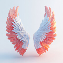Fototapeta premium 3D icon of angel wings, on a solid white background