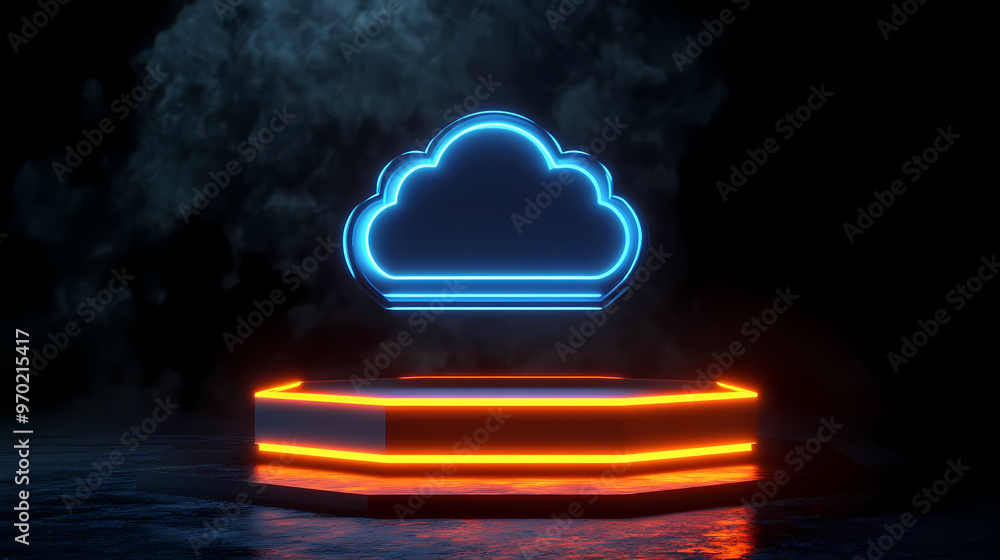 Poster cloud platform display with futuristic tech
