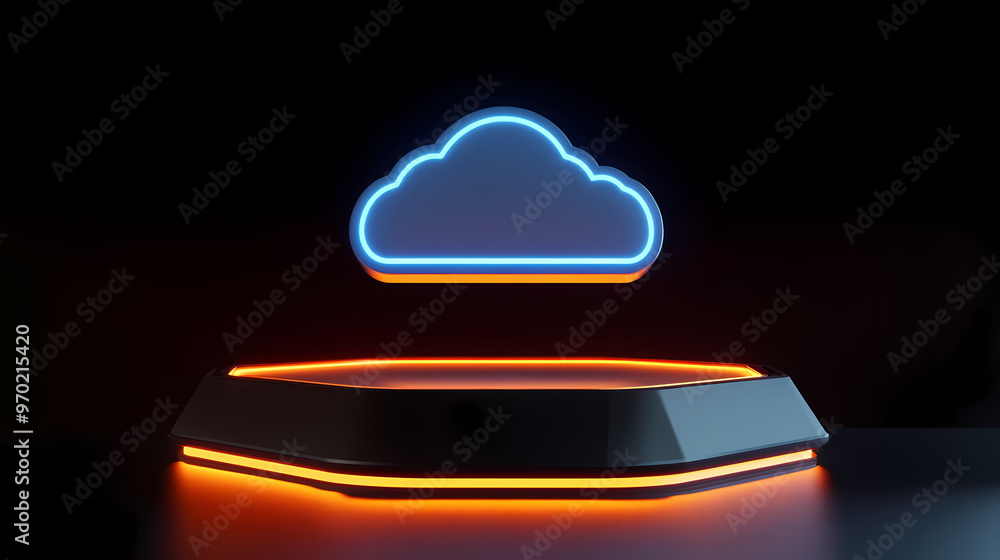 Poster cloud platform display with futuristic tech