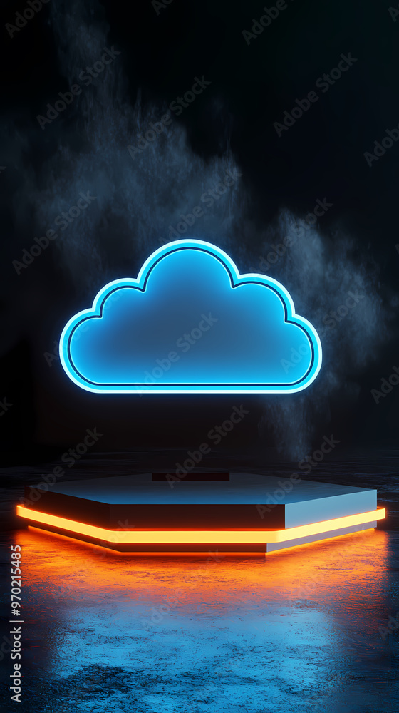 Poster cloud platform display with futuristic tech