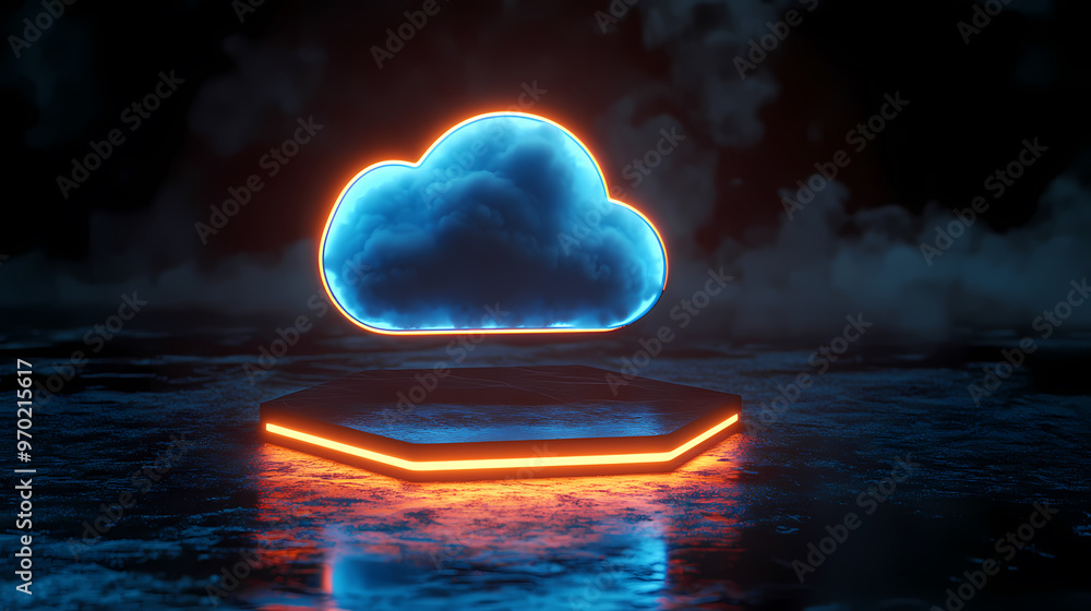 Poster cloud platform display with futuristic tech