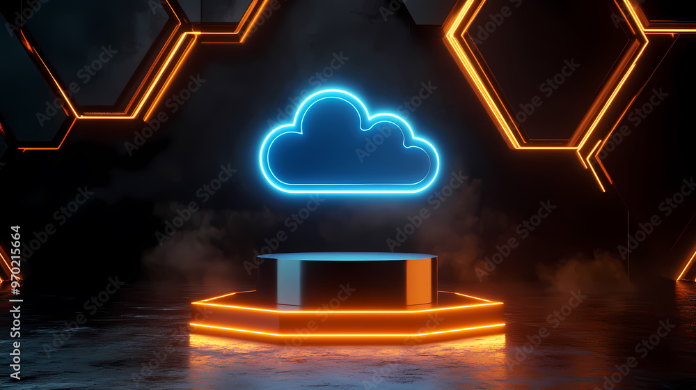 Poster cloud platform display with futuristic tech