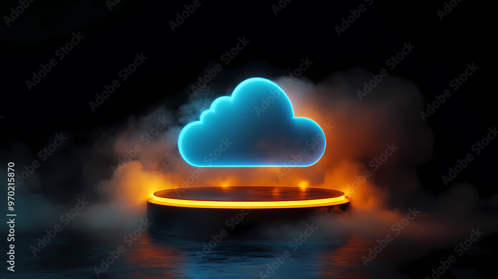 Poster cloud platform display with futuristic tech