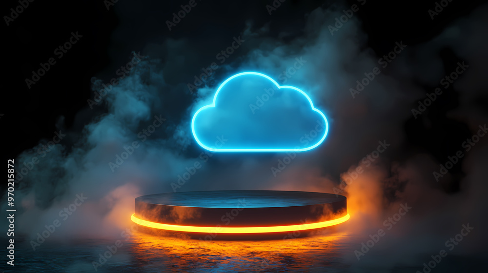 Poster cloud platform display with futuristic tech