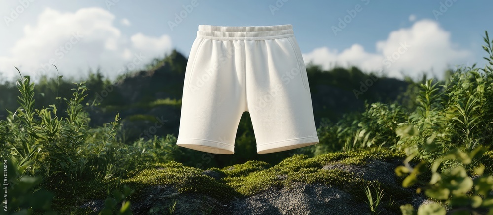 Poster front view mockup of blank sweat shorts in 3d rendering and illustration