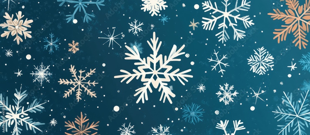 Poster ornamental snowflake pattern in a flat design style raster illustration featuring an abstract backgr
