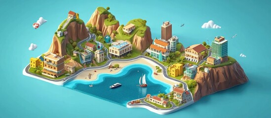 Fototapeta premium 3D Isometric Map of a Coastal Region Department