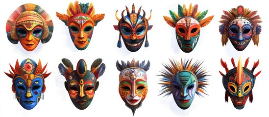 Ethnic masks for cultural celebrations carnivals and ceremonies showcasing unique artistic styles