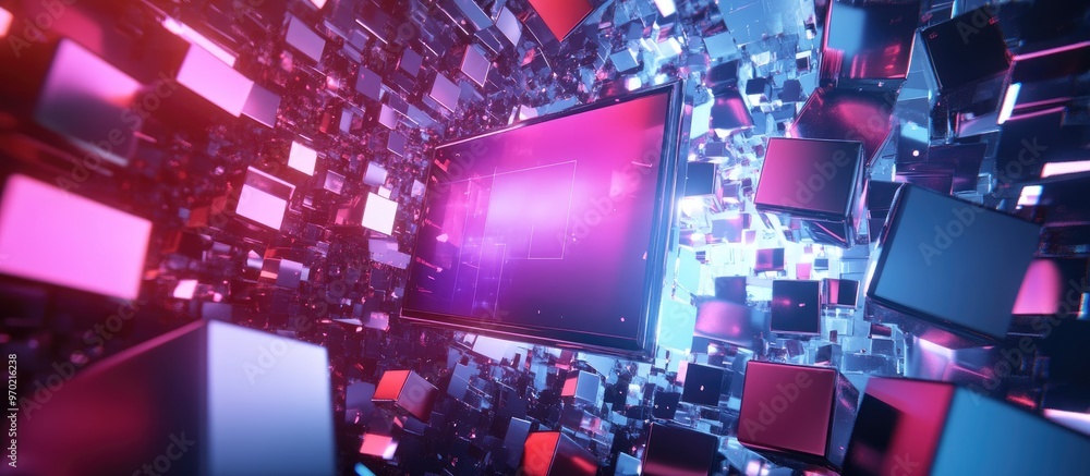 Poster abstract illustration of a three dimensional television showcasing technology concepts original 3d r