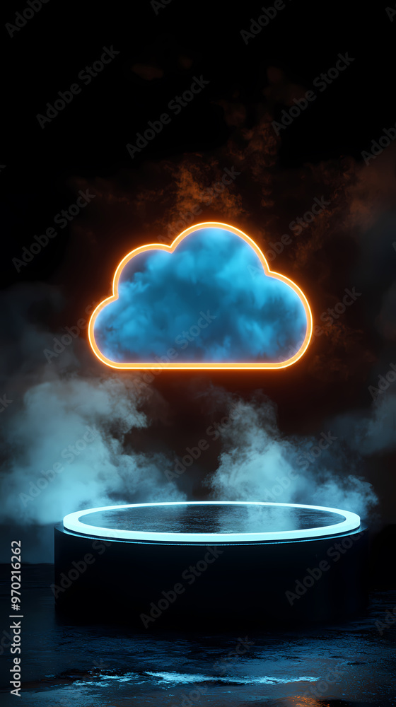 Poster cloud platform display with futuristic tech