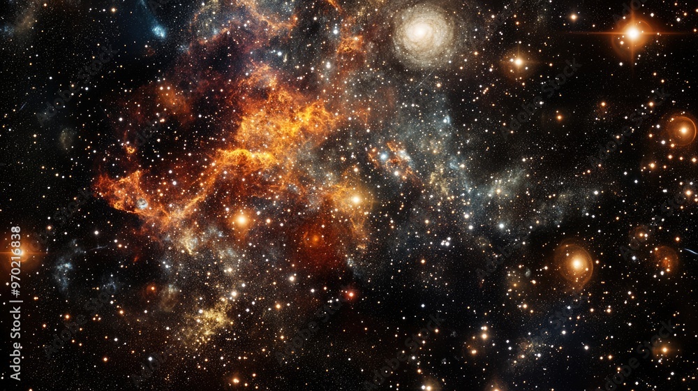 Poster Celestial stars and galaxies in an expansive free space created through 3D rendering and illustration techniques