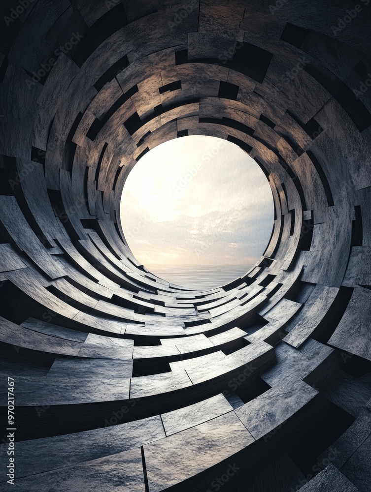 Poster abstract 3d rendering of a circular opening with a luminous background
