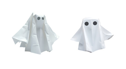 Halloween Crafts with Paper: Origami Ghost for Kids and School, Isolated on Transparent Background, PNG