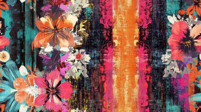 Textile digital design motif featuring handmade artwork with a mini bold theme showcasing ground texture abstract flowers background effects and an all over border design in ikat style