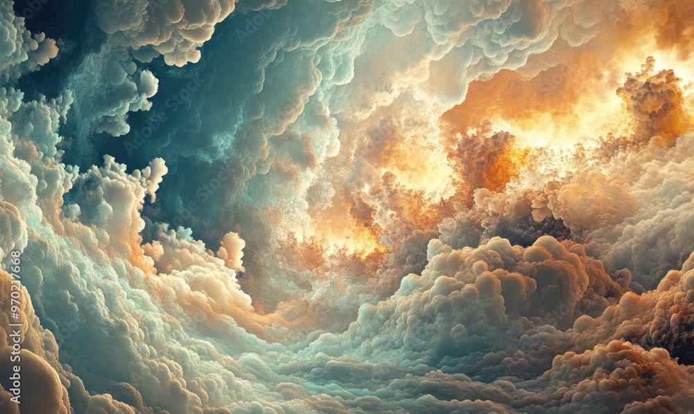 Poster surreal dreamscape series artistic composition of fractal clouds and graphic elements designed to co