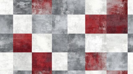 Fototapeta premium Seamless patchwork pattern featuring squares in gray white and red colors