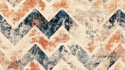 Seamless tie dye texture with ethnic print and bohemian chevron border in a beige design Creative texture resembling old paper tie dye rug with watercolor bohemian tiles and bleach effect