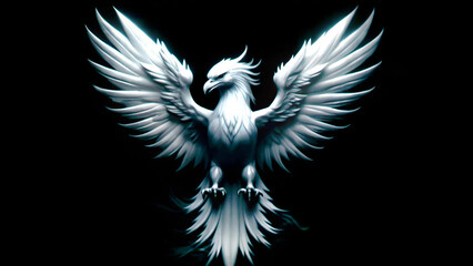 The image shows a 3D rendering of a white bird with a fantasy-like appearance, flying in a dynamic pose with one foot on the ground and the other lifted up.