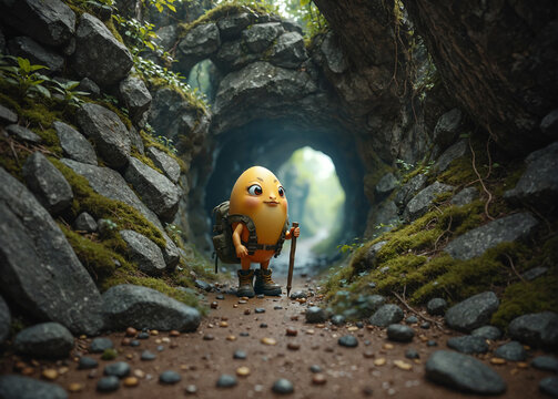 Adventurous Egg in Mossy Tunnel