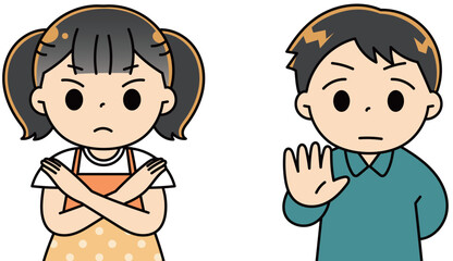 断るポーズをする男の子と女の子