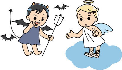 説得と誘惑をする天使と悪魔