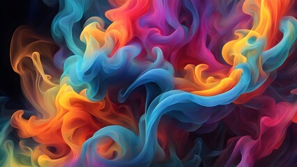 Abstract colorful smoke swirls on a black background.