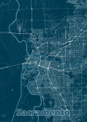 Obraz premium Sacramento, California, USA artistic blueprint map poster