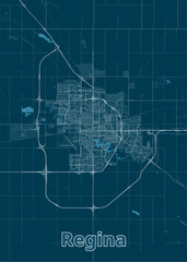 Regina, Saskatchewan, Canada artistic blueprint map poster