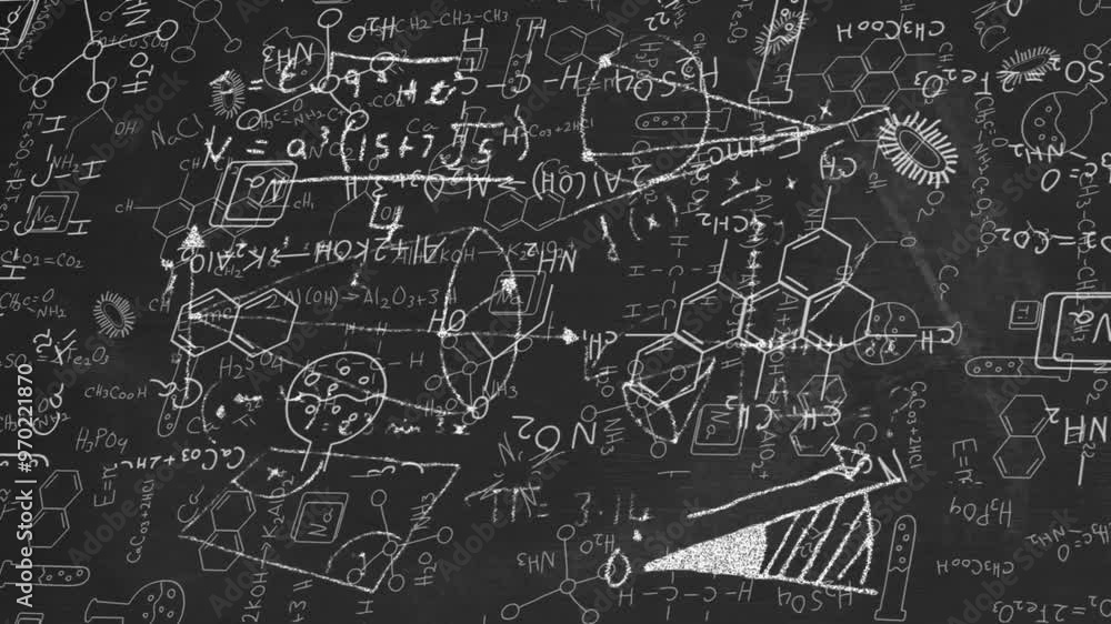 Poster animation of mathematical and scientific data processing over black background