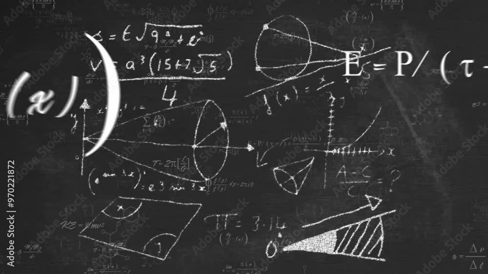 Poster animation of mathematical and scientific data processing over black background