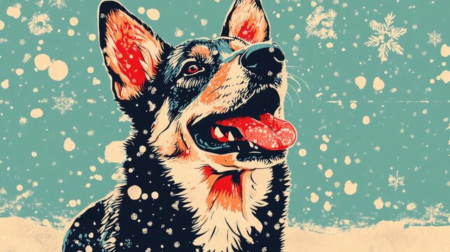 Playful German Shepherd in a snowy wonderland joyfully bounding with its tongue out A vibrant winter scene capturing canine exuberance freedom and fun