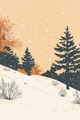 Retro coloring book illustration of a snowy landscape with ground details