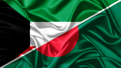 United waving flag of Kuwait and Bangladesh