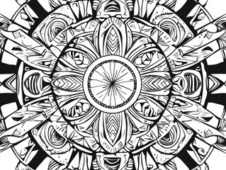 Mandala design featuring black patterns on a white background Circular geometric line art ideal for coloring books greeting cards and various decorative purposes