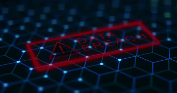 Software, data breach and warning sign for hacking as cyber crime with information theft, security and fraud. Computer system, cloud computing and cybersecurity, protection and glitch with threat