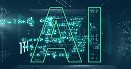 Animation of ai text and mathematical data processing - Powered by Adobe