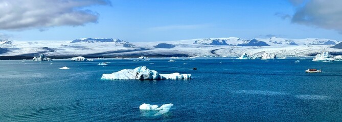 Iceberg in the water in front of glacier