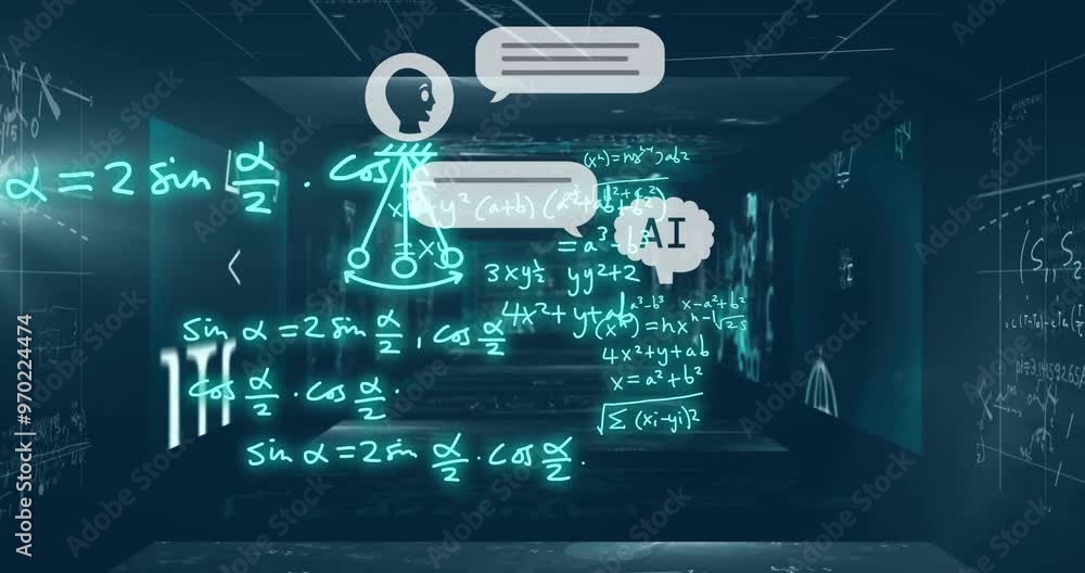 Poster animation of ai text and mathematical data processing