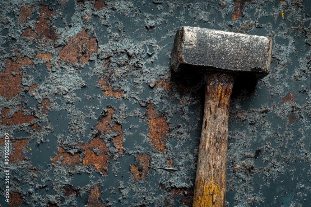 Sticker Rusty Hammer on Peeling Paint