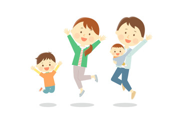 ジャンプする4人家族