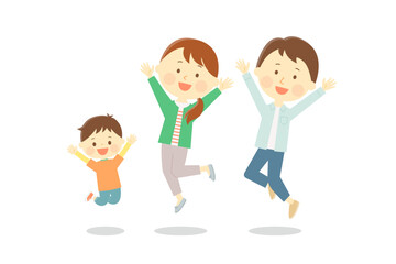 ジャンプする3人家族