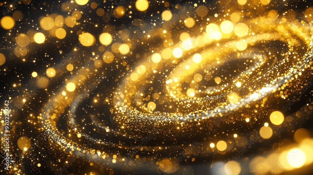 Aufkleber across a deep black canvas, warm yellow dots swirl and twinkle like distant stars, creating an encha