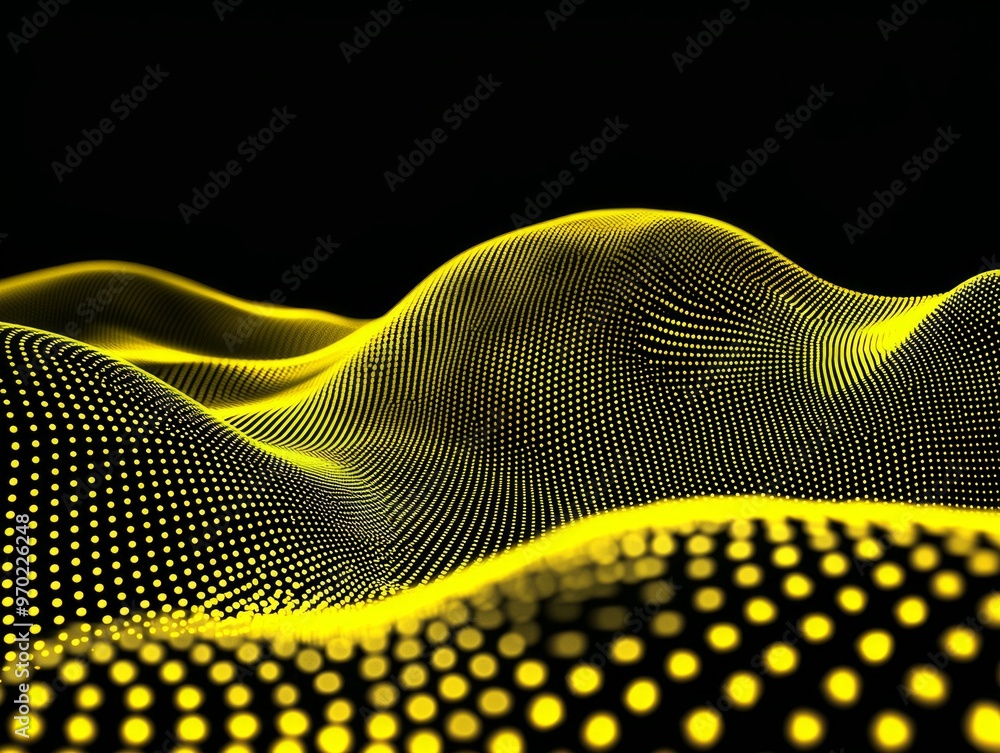 Poster small yellow dots scatter across a dark background, glowing with different intensities, creating a m