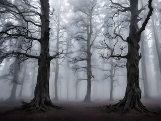 Obraz premium Forest. Morning Fog. Misty and Foggy Forest. Old Trees
