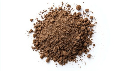 A pile of brown dirt with a few small rocks mixed in