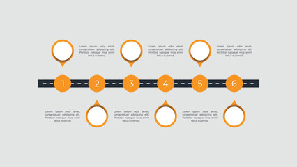 Roadmap business timeline 6 steps infographic template design