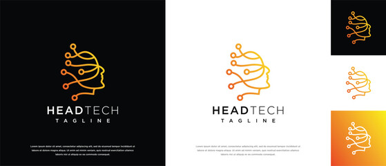 human head smart technology logo design template.
human head logo icon, mind, and technology