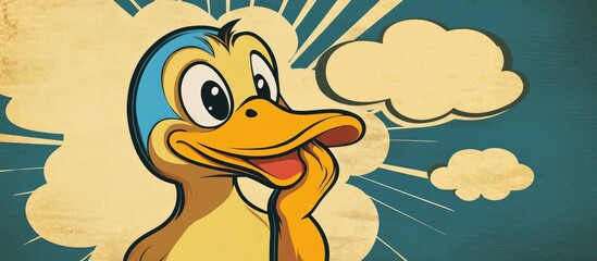 Naklejka premium Cartoon duck featuring a thought bubble in a vintage design