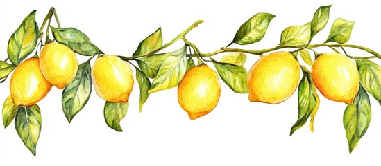 Obraz premium Watercolor illustration featuring a decorative frame adorned with fresh ripe yellow lemons